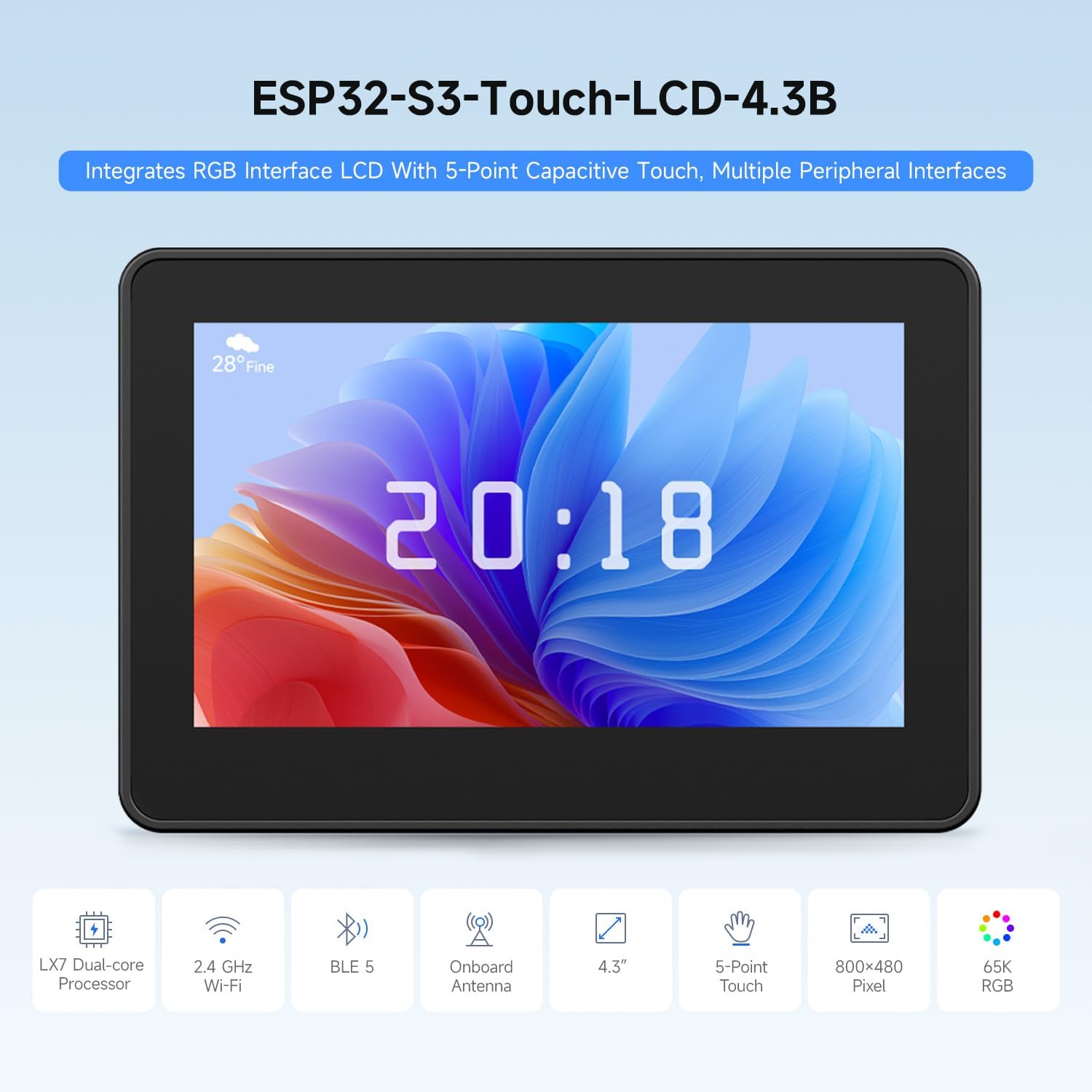 Lolin S3 - Waveshare ESP32-S3 4,3-дюймовый IPS сенсорный ЖК-дисплей