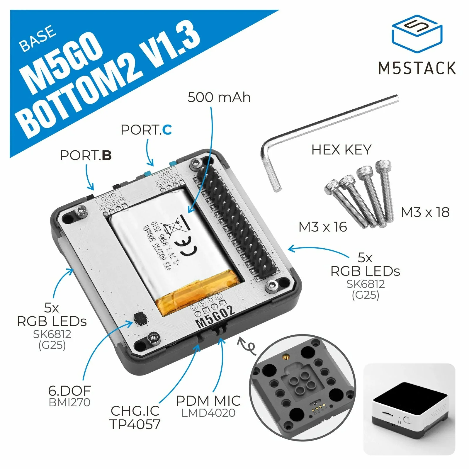 M5Stack Base M5GO Bottom2 v1.3 – обзор и цена M5Stack Core2